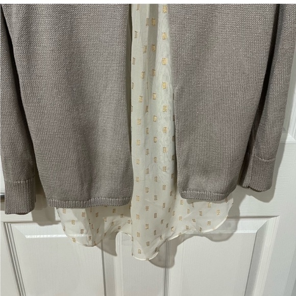 LUCKY BRAND Split Open Back Sweater Sheer Layered Knit Metallic Shimmer Boho S M - Picture 7 of 14